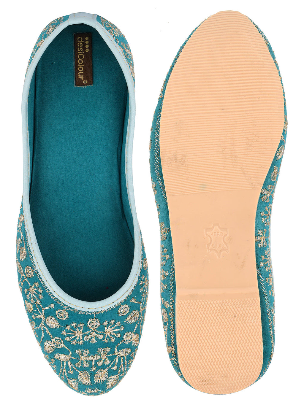 Desi Colour Women Indian Ethnic Footwear-Cushioned Green Emb | Grocsy