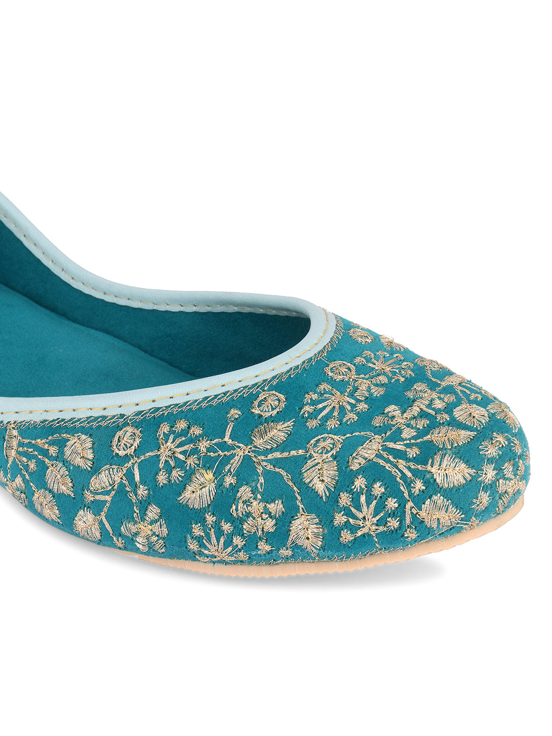Desi Colour Women Indian Ethnic Footwear-Cushioned Green Emb | Grocsy
