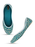 Desi Colour Women Indian Ethnic Footwear-Cushioned Green Emb | Grocsy