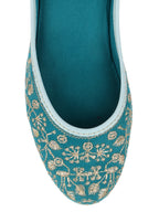 Desi Colour Women Indian Ethnic Footwear-Cushioned Green Emb | Grocsy