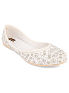 Desi Colour Women Indian Ethnic Footwear-Cushioned White Heavy Emb | Grocsy