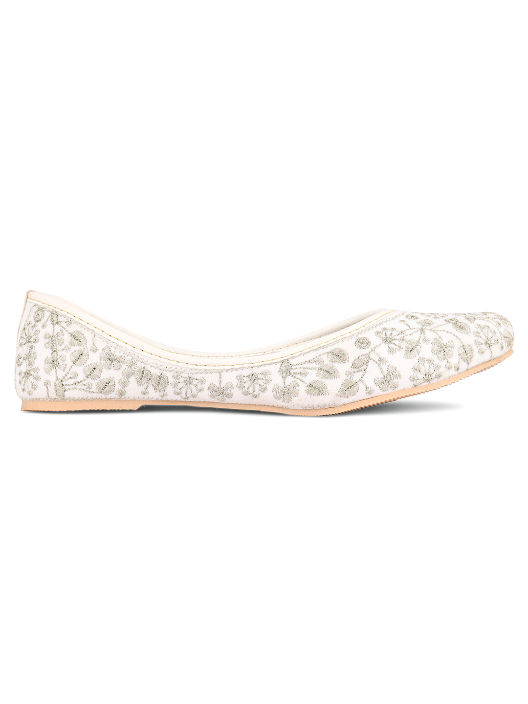 Desi Colour Women Indian Ethnic Footwear-Cushioned White Heavy Emb | Grocsy