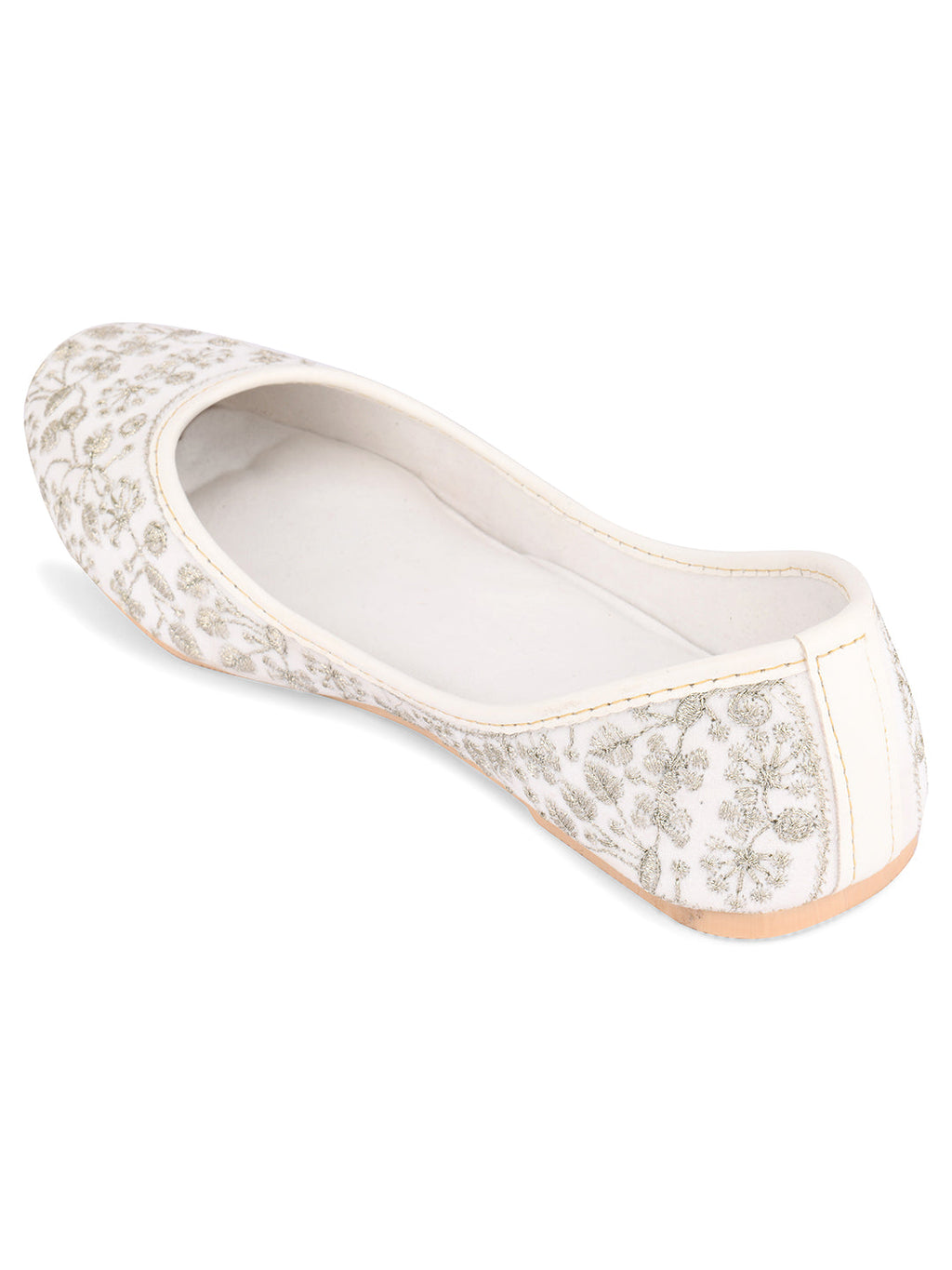 Desi Colour Women Indian Ethnic Footwear-Cushioned White Heavy Emb | Grocsy