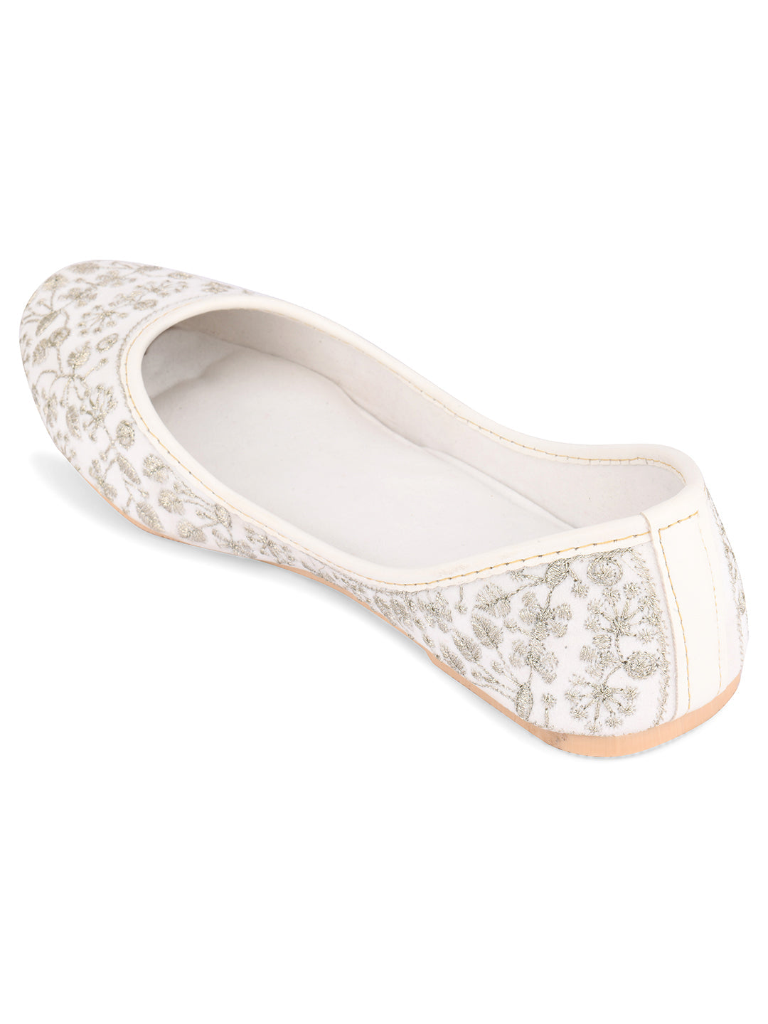 Desi Colour Women Indian Ethnic Footwear-Cushioned White Heavy Emb | Grocsy
