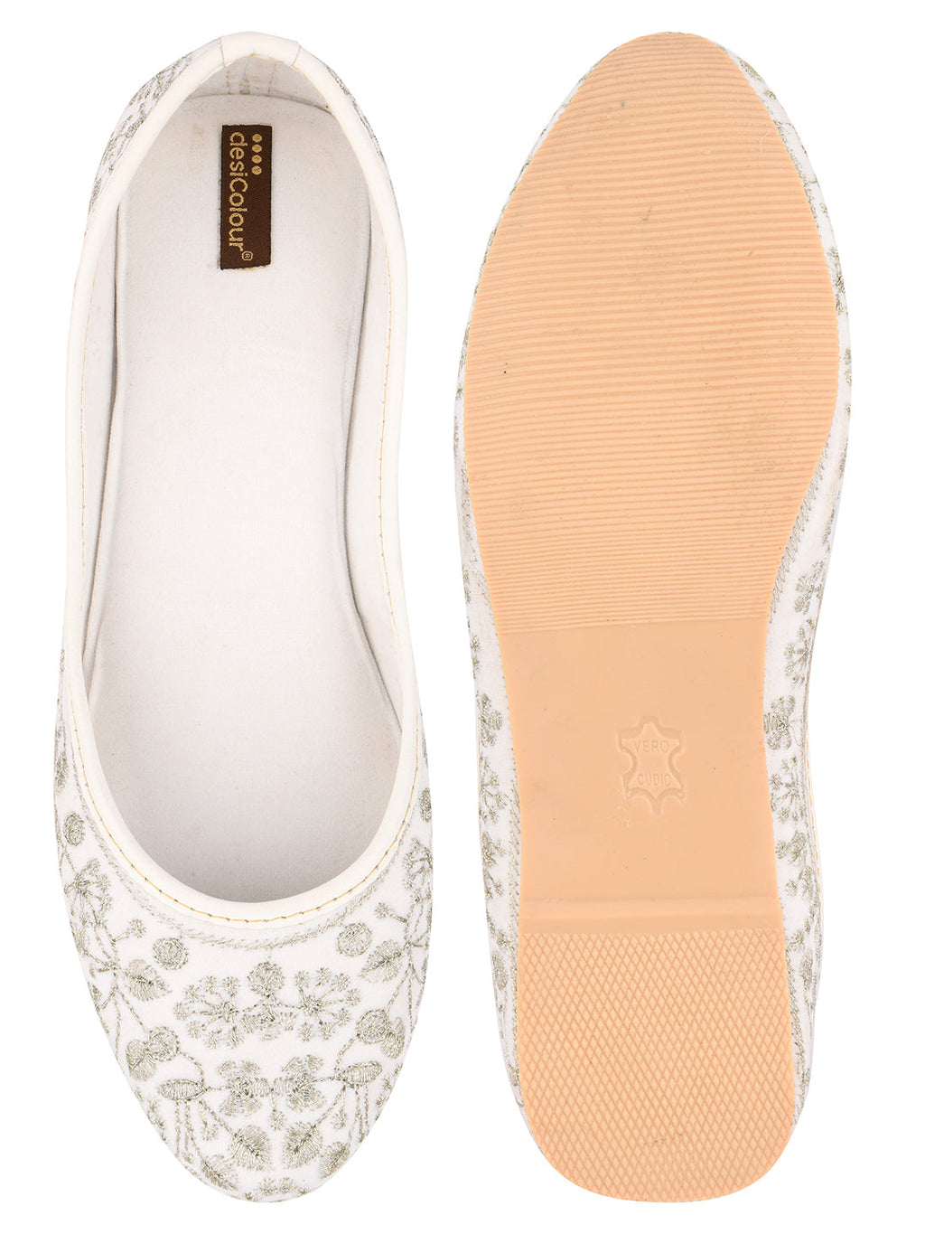 Desi Colour Women Indian Ethnic Footwear-Cushioned White Heavy Emb | Grocsy