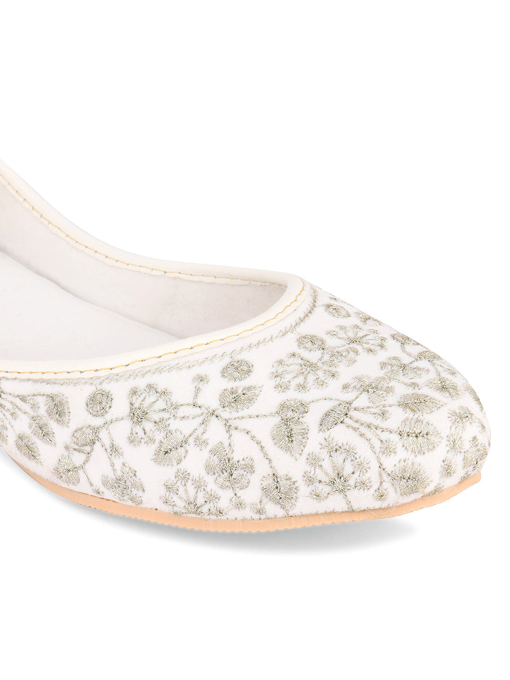 Desi Colour Women Indian Ethnic Footwear-Cushioned White Heavy Emb | Grocsy