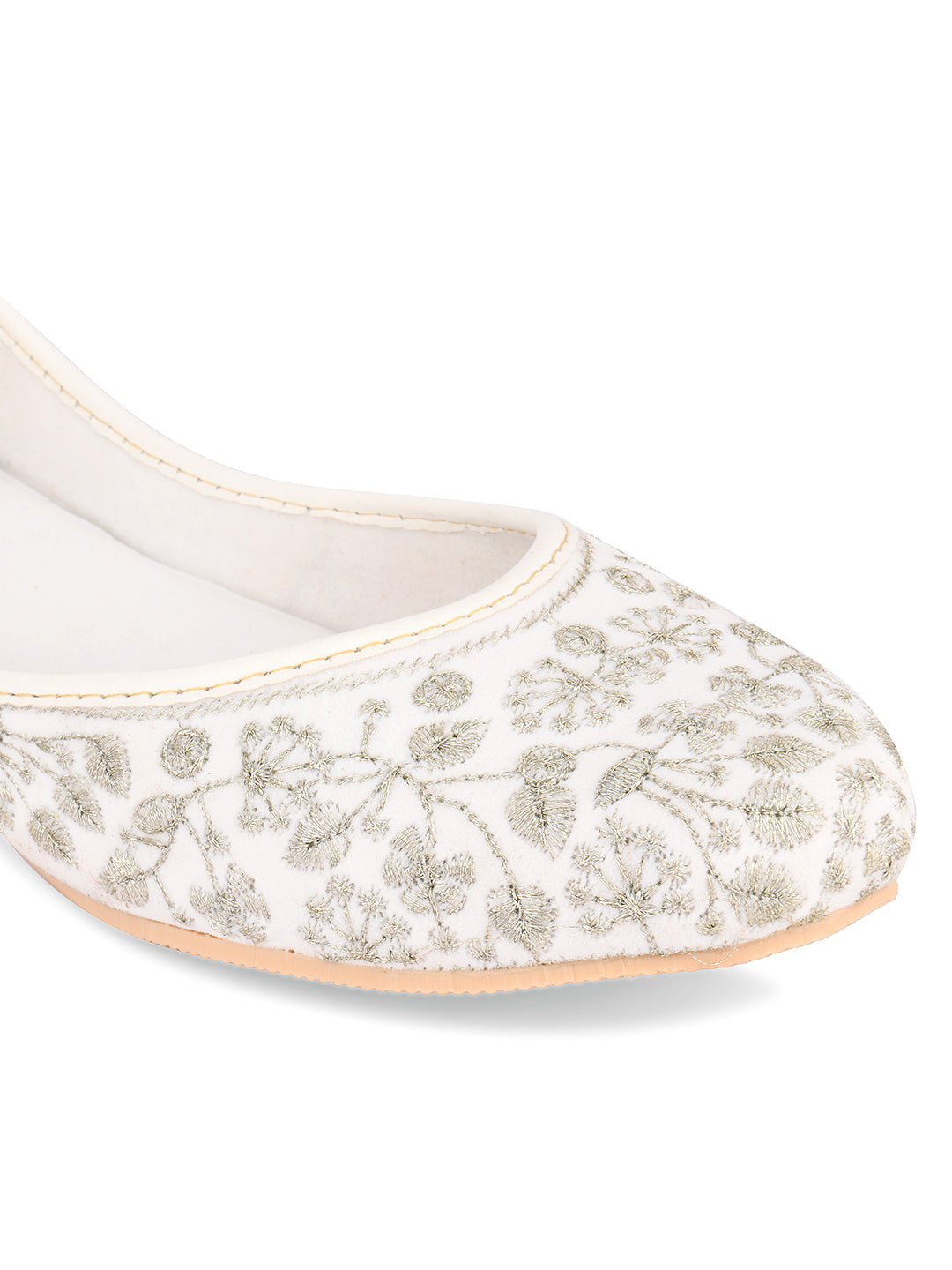 Desi Colour Women Indian Ethnic Footwear-Cushioned White Heavy Emb | Grocsy