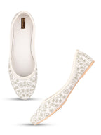 Desi Colour Women Indian Ethnic Footwear-Cushioned White Heavy Emb | Grocsy