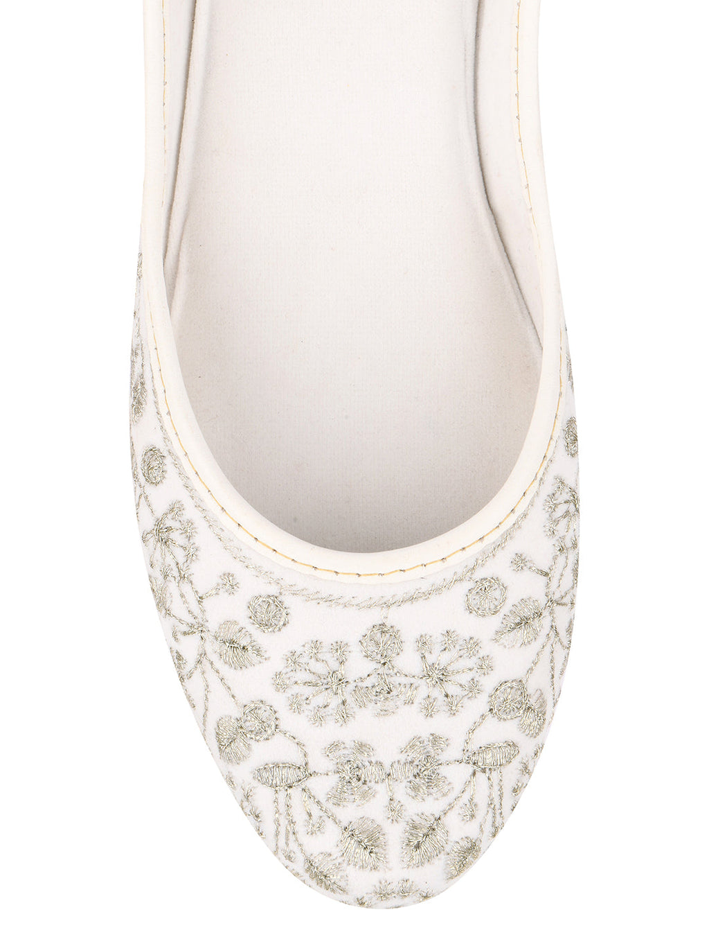 Desi Colour Women Indian Ethnic Footwear-Cushioned White Heavy Emb | Grocsy