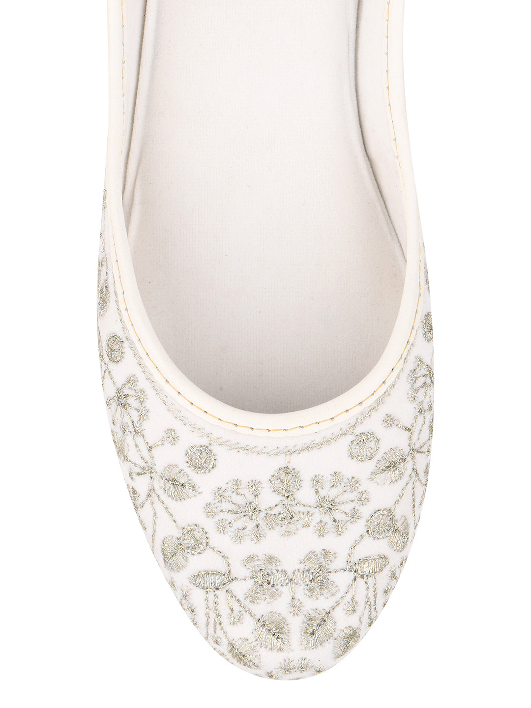 Desi Colour Women Indian Ethnic Footwear-Cushioned White Heavy Emb | Grocsy