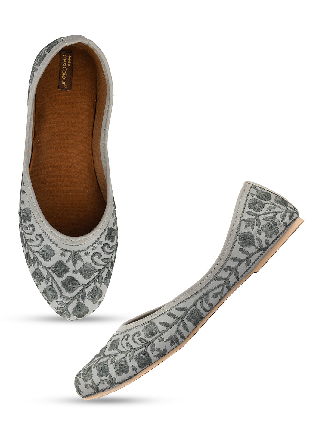 Desi Colour Women Indian Ethnic Footwear-Grey Heavy Work-LR | Grocsy