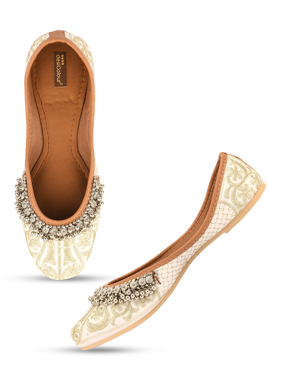 Desi Colour Women Indian Ethnic Footwear-Off White-Gungroo | Grocsy