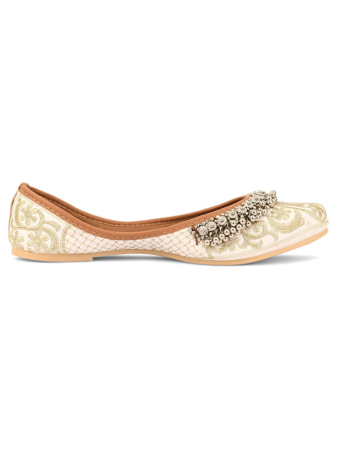 Desi Colour Women Indian Ethnic Footwear-Off White-Gungroo | Grocsy