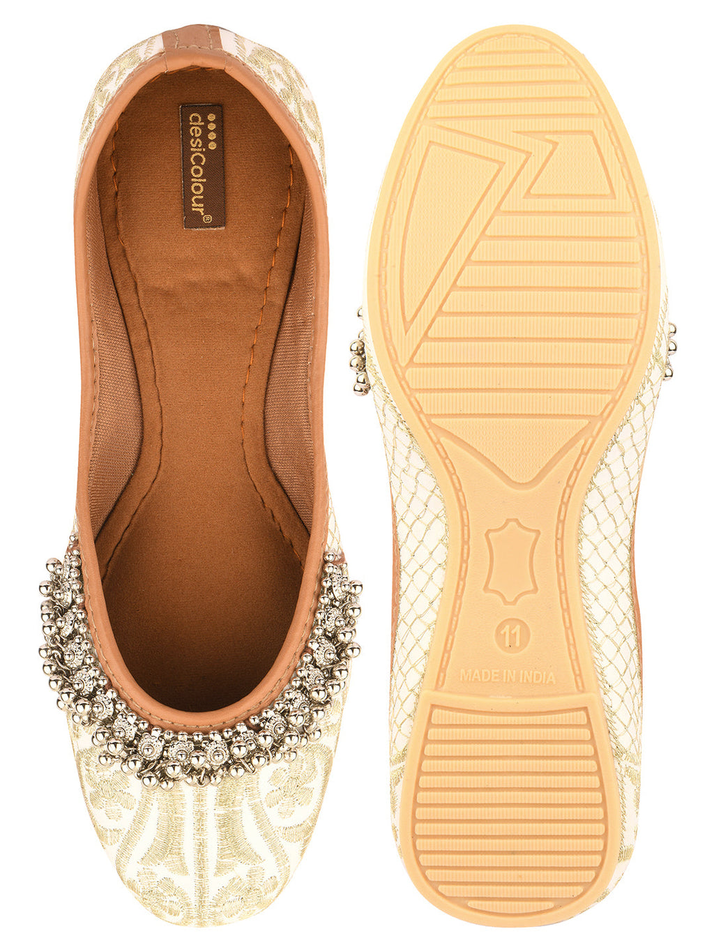 Desi Colour Women Indian Ethnic Footwear-Off White-Gungroo | Grocsy