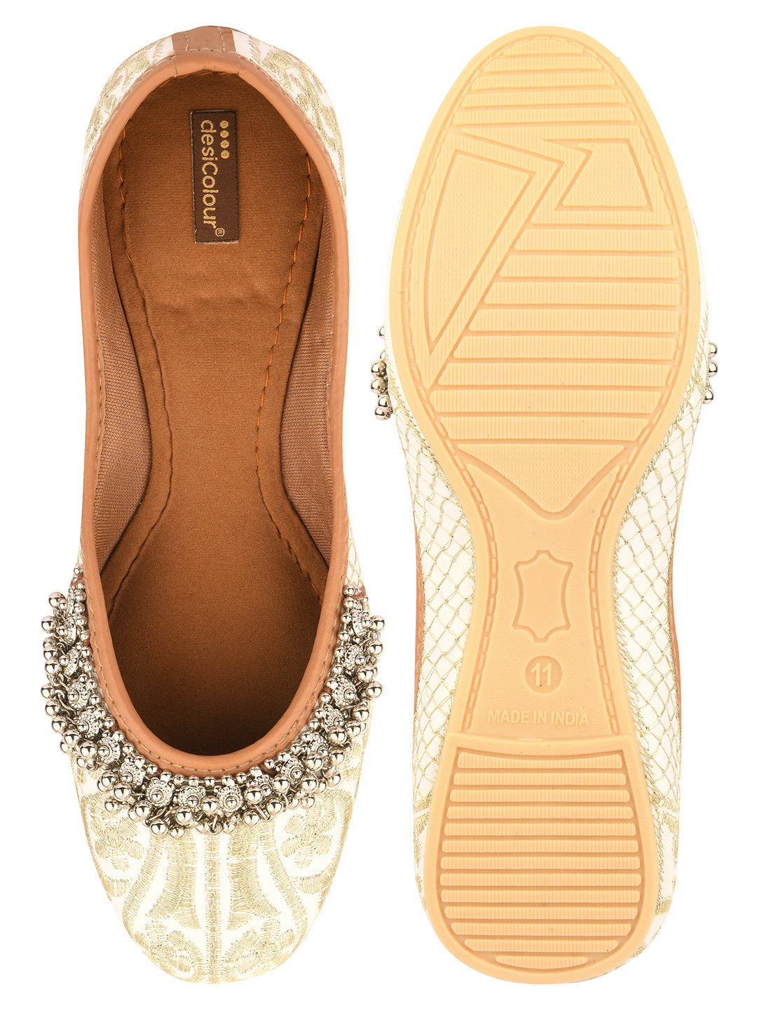 Desi Colour Women Indian Ethnic Footwear-Off White-Gungroo | Grocsy