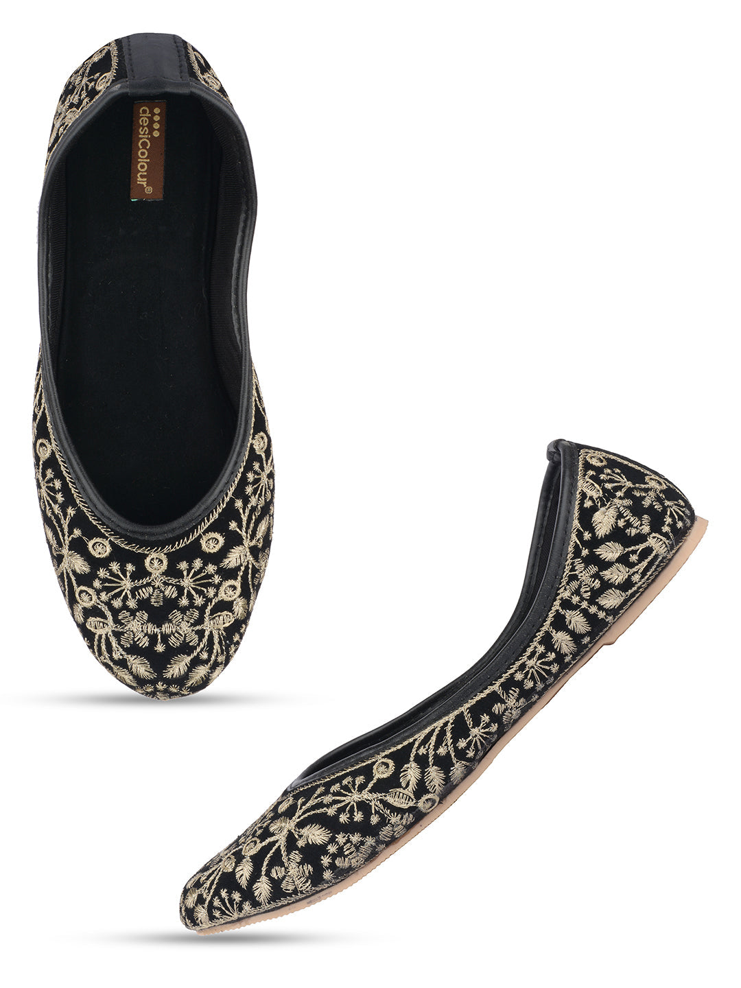 Desi Colour Women Indian Ethnic Footwear-Cushioned Black Heavy Emb | Grocsy
