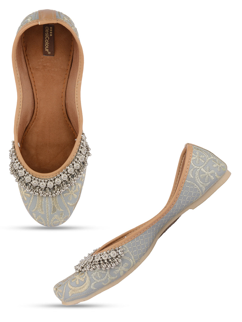 Desi Colour Women Indian Ethnic Footwear-Grey Gungroo | Grocsy