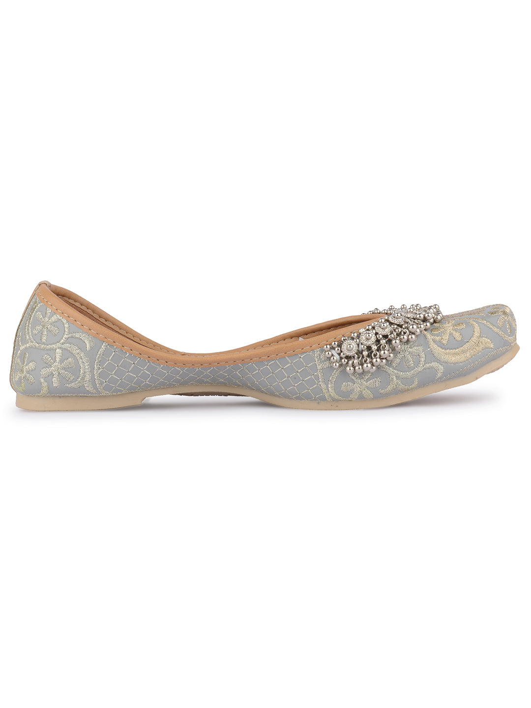 Desi Colour Women Indian Ethnic Footwear-Grey Gungroo | Grocsy