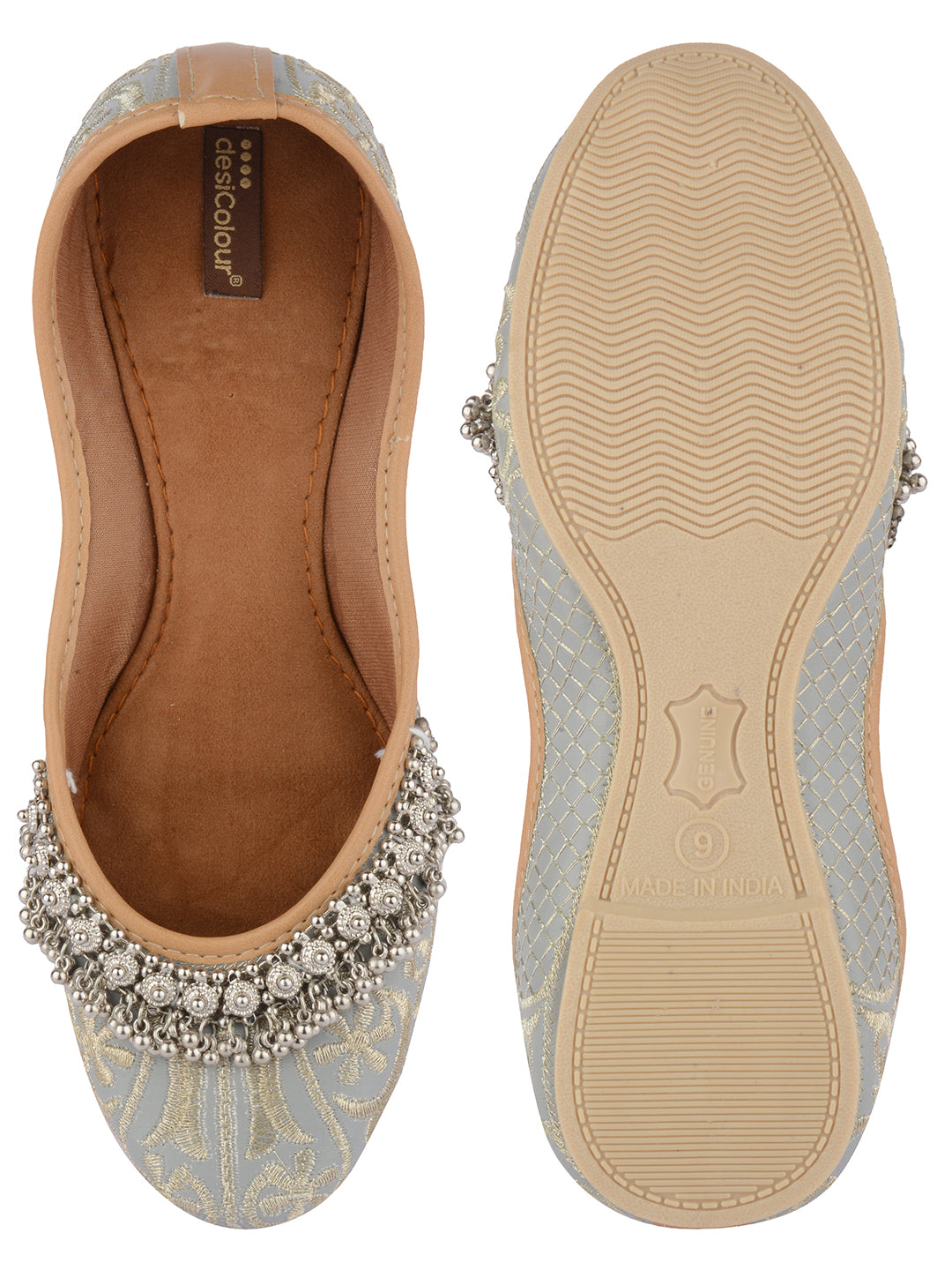 Desi Colour Women Indian Ethnic Footwear-Grey Gungroo | Grocsy