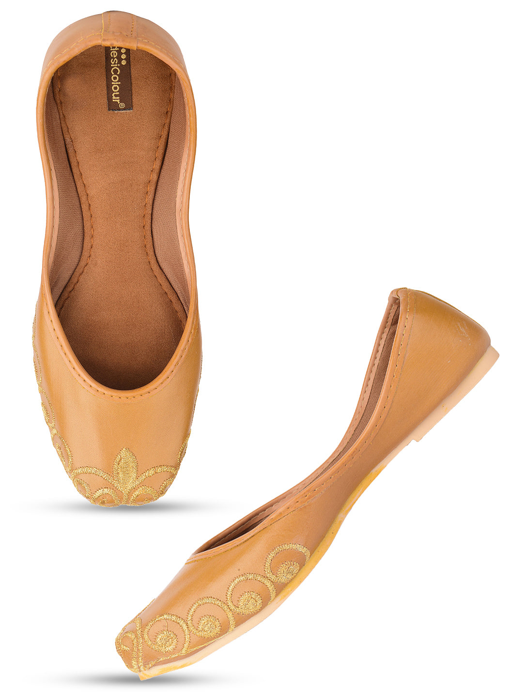 Desi Colour Women Indian Ethnic Footwear-Polish-Tan 1 | Grocsy