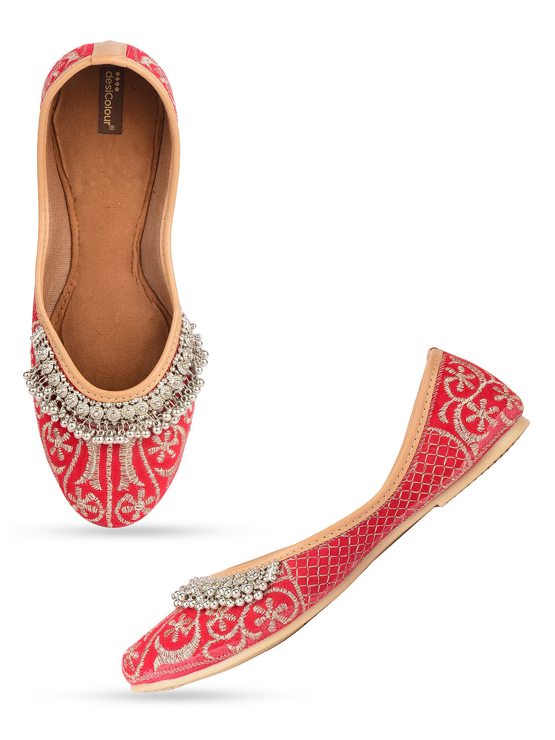 Desi Colour Women Indian Ethnic Footwear-Red Gungroo | Grocsy