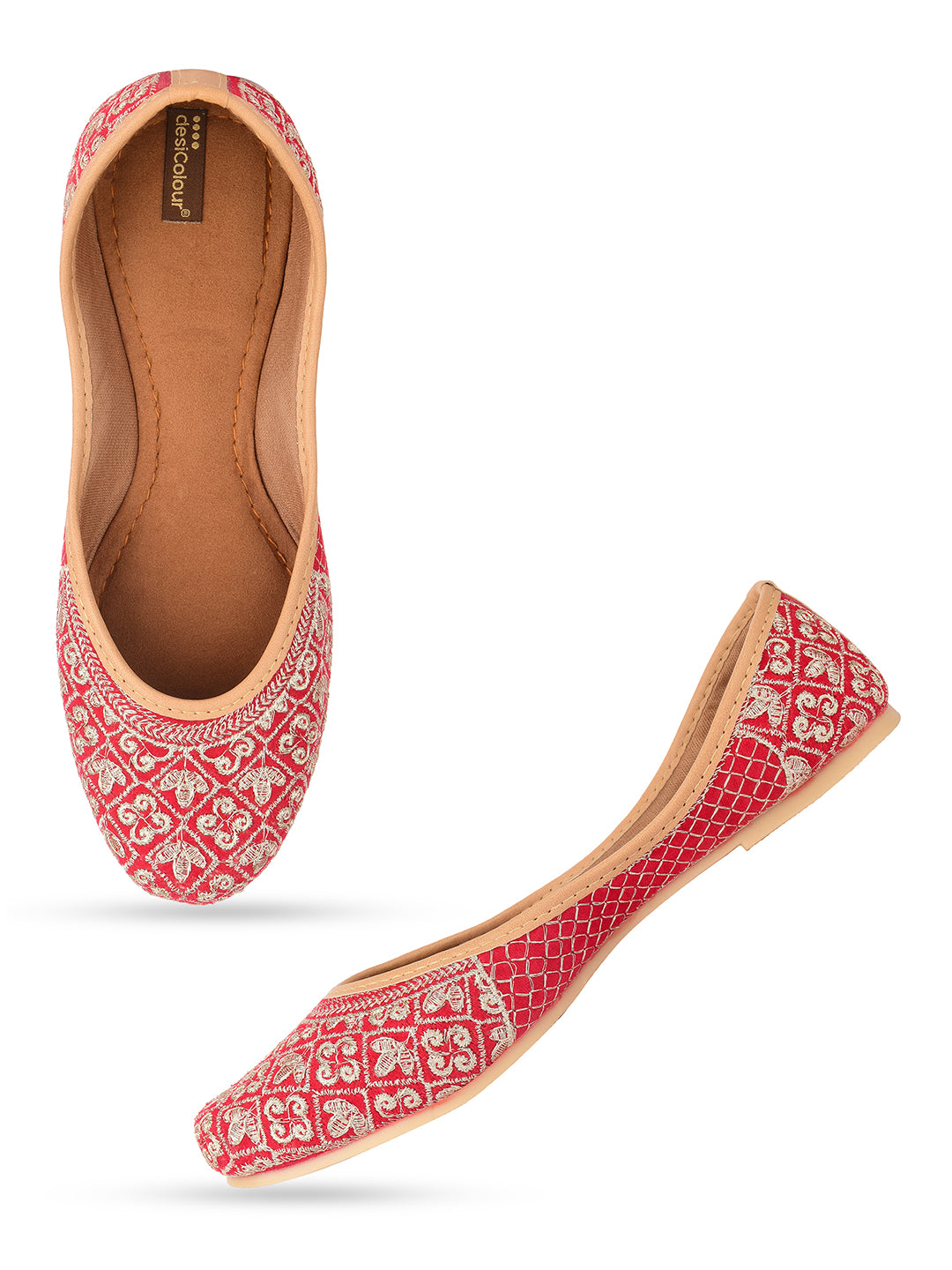 Desi Colour Women Indian Ethnic Footwear-Cushioned Red Zari Woek | Grocsy