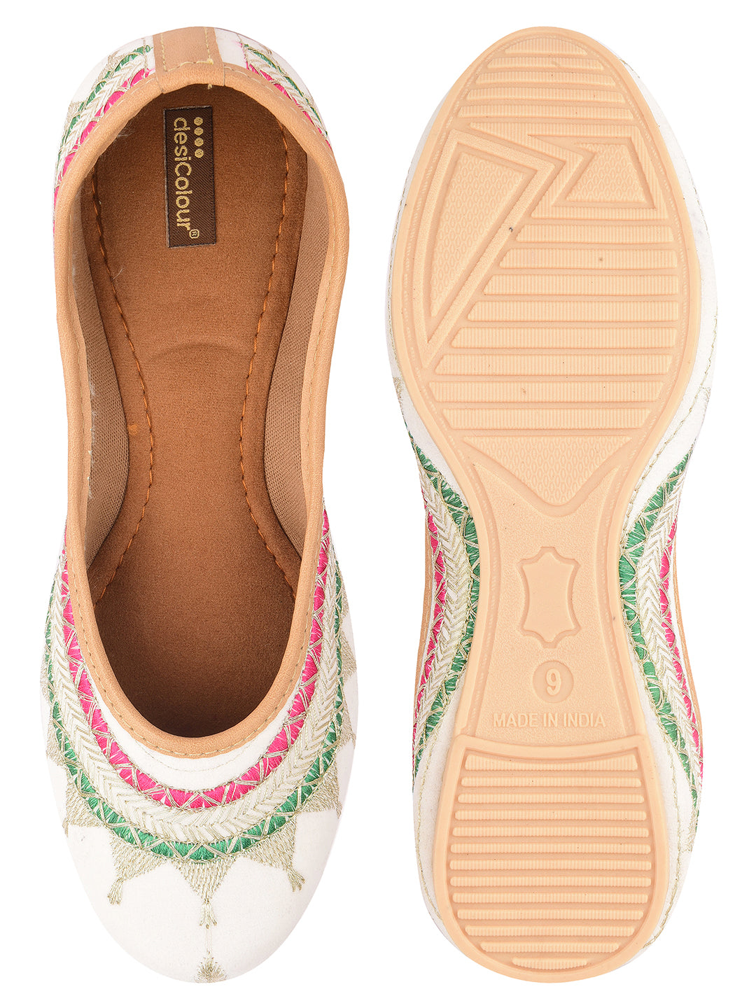 Desi Colour Women Indian Ethnic Footwear-White Zari Work | Grocsy