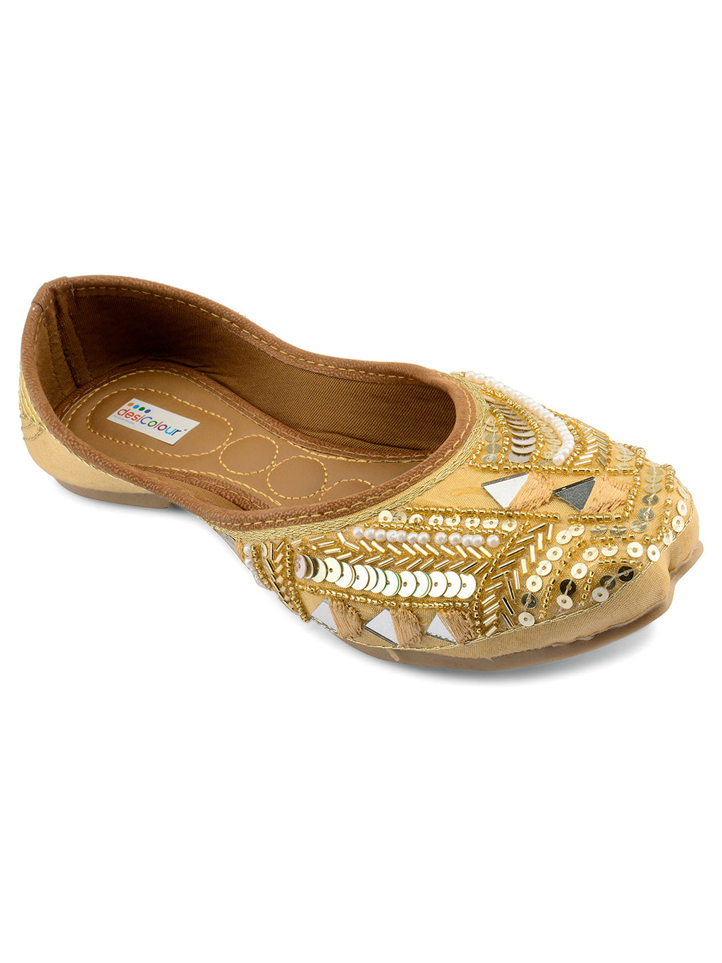 Desi Colour Women Indian Ethnic Footwear-Golden Mirror Emb | Grocsy