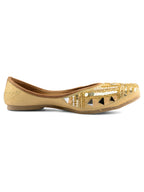 Desi Colour Women Indian Ethnic Footwear-Golden Mirror Emb | Grocsy