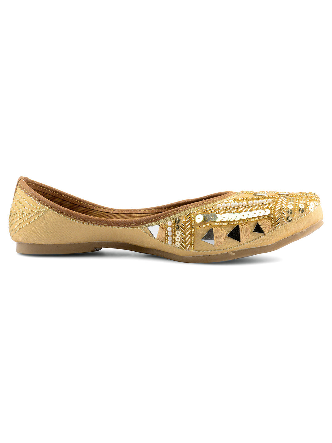 Desi Colour Women Indian Ethnic Footwear-Golden Mirror Emb | Grocsy