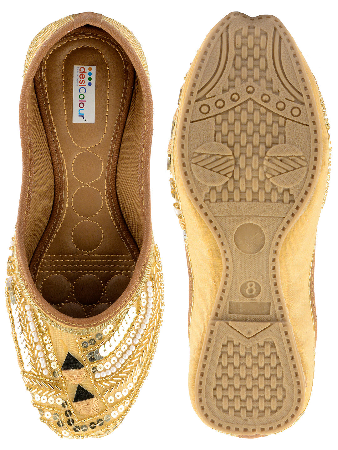 Desi Colour Women Indian Ethnic Footwear-Golden Mirror Emb | Grocsy