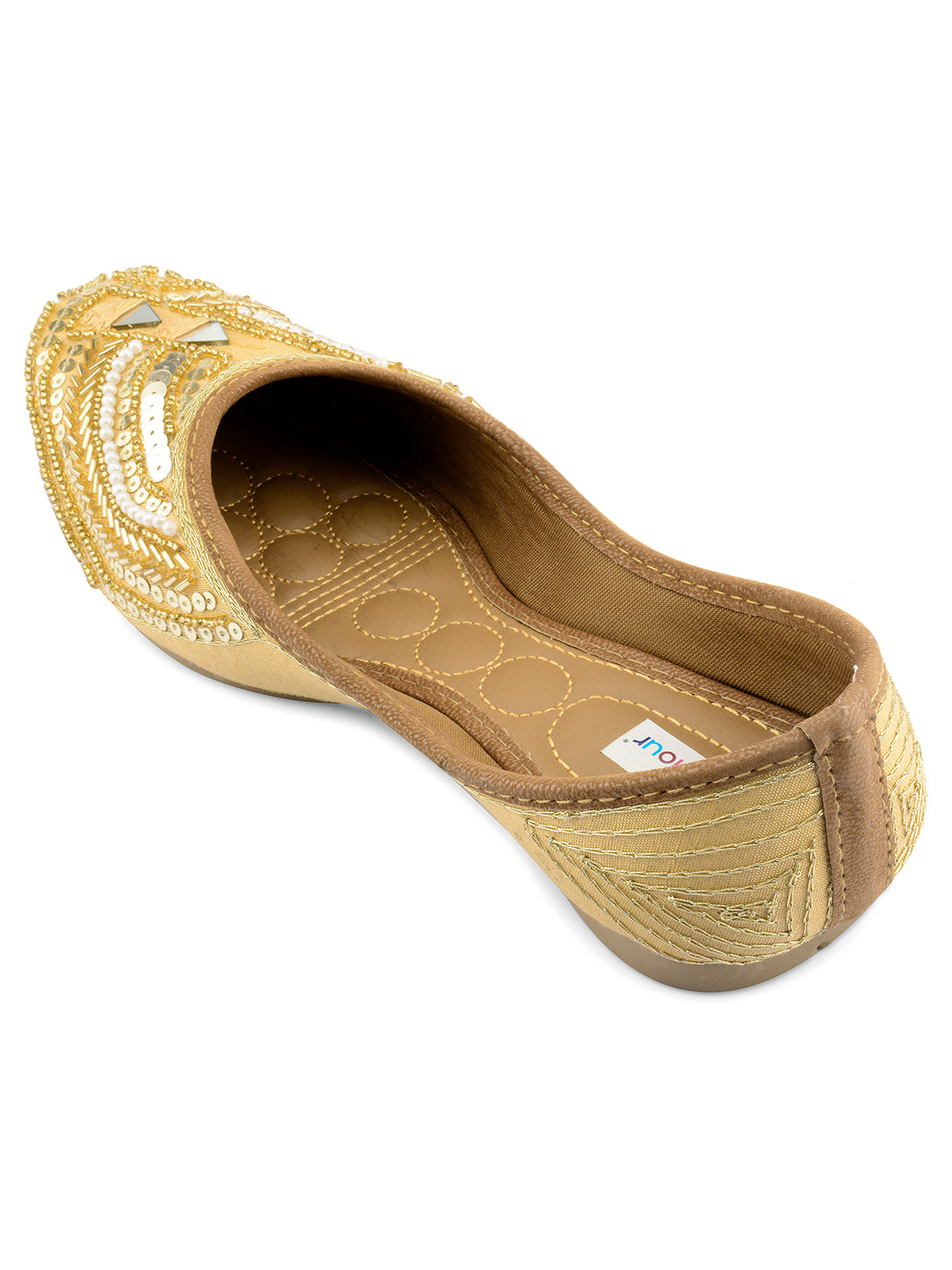 Desi Colour Women Indian Ethnic Footwear-Golden Mirror Emb | Grocsy