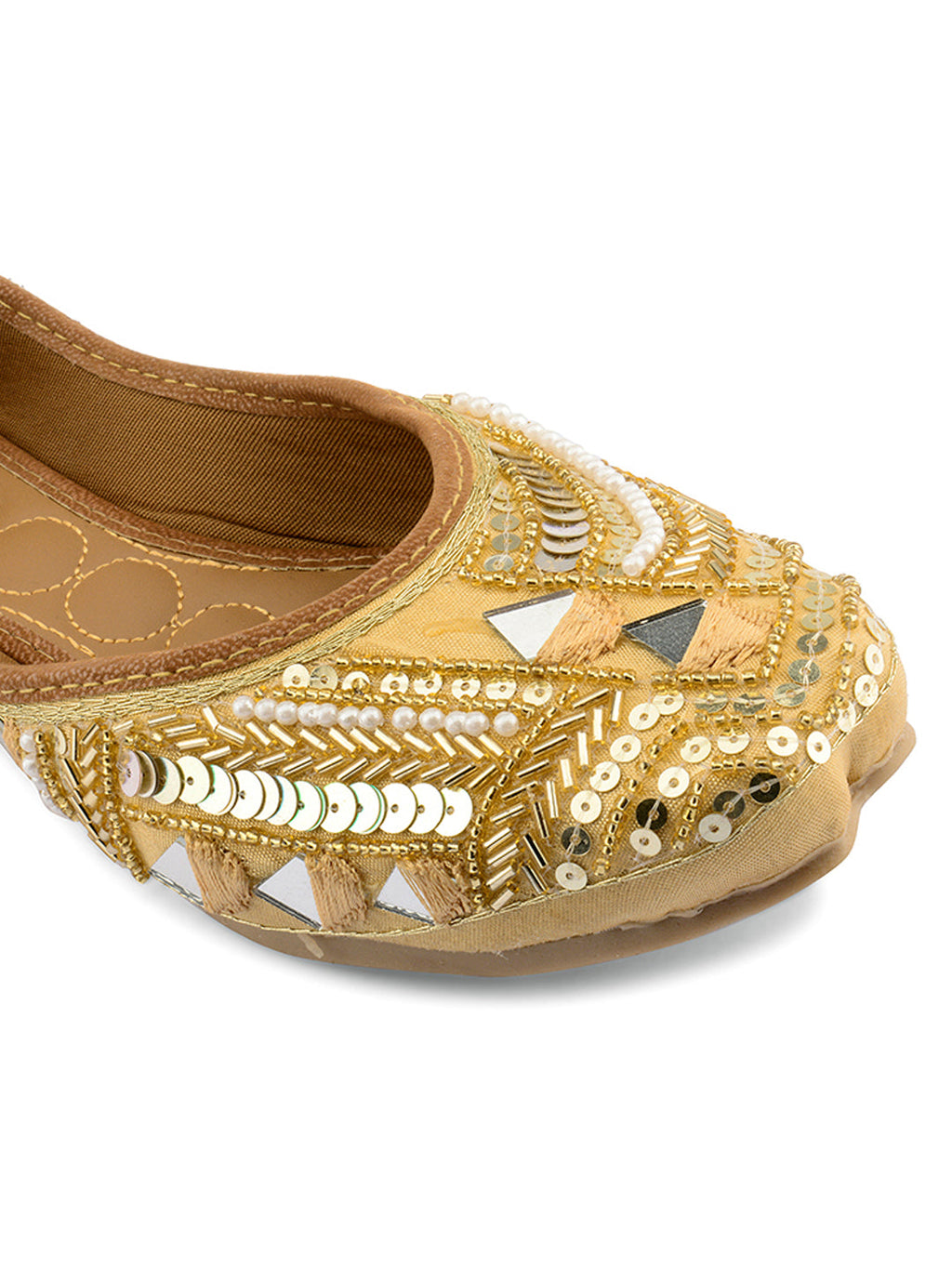 Desi Colour Women Indian Ethnic Footwear-Golden Mirror Emb | Grocsy