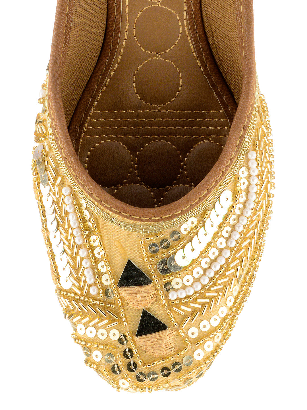 Desi Colour Women Indian Ethnic Footwear-Golden Mirror Emb | Grocsy