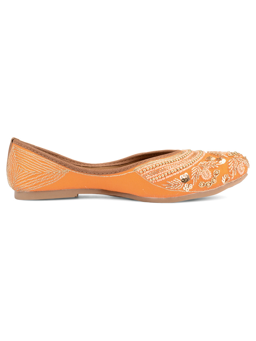 Desi Colour Women Indian Ethnic Footwear-Party Wear Orange Pearl Work | Grocsy