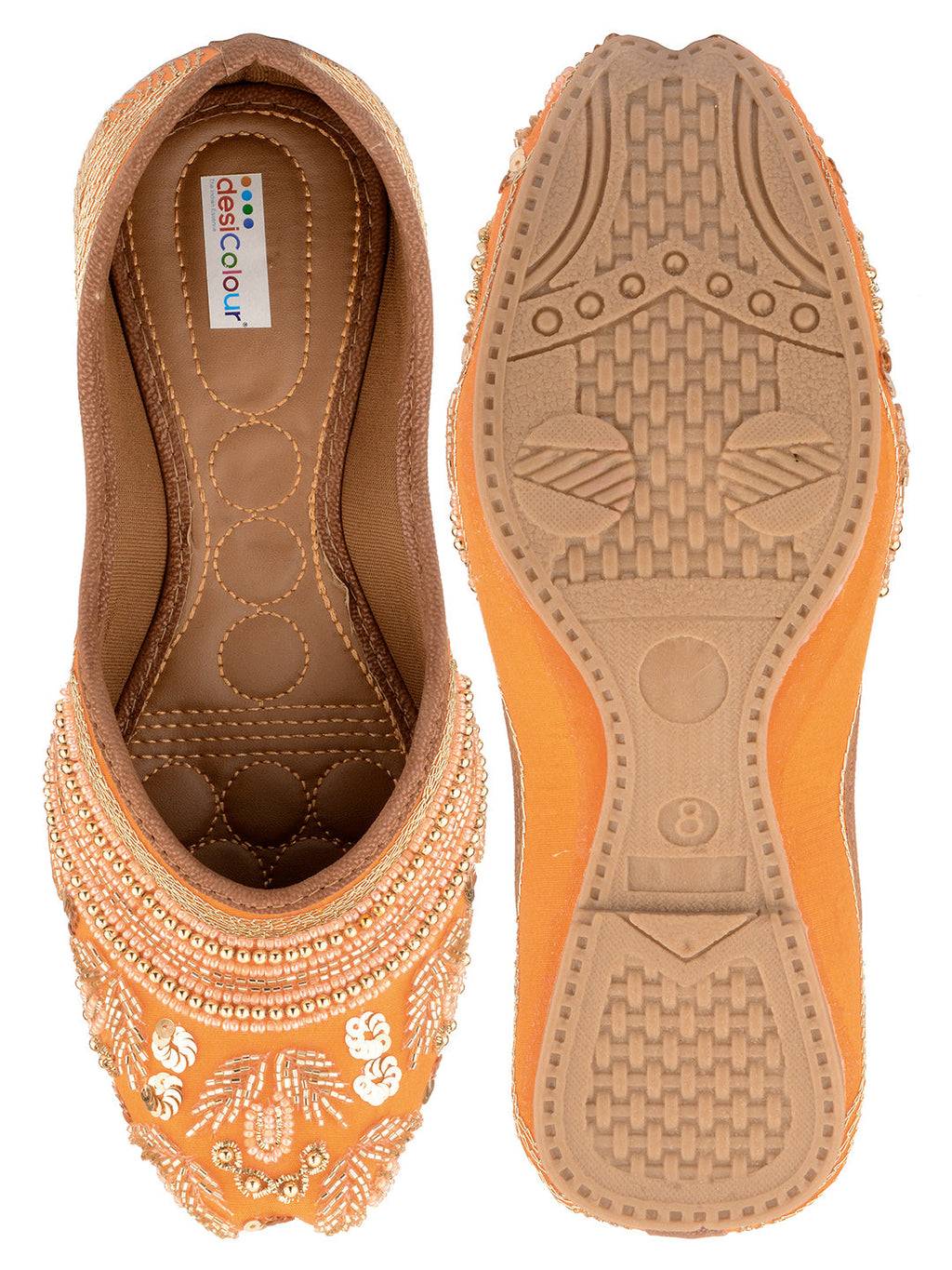 Desi Colour Women Indian Ethnic Footwear-Party Wear Orange Pearl Work | Grocsy