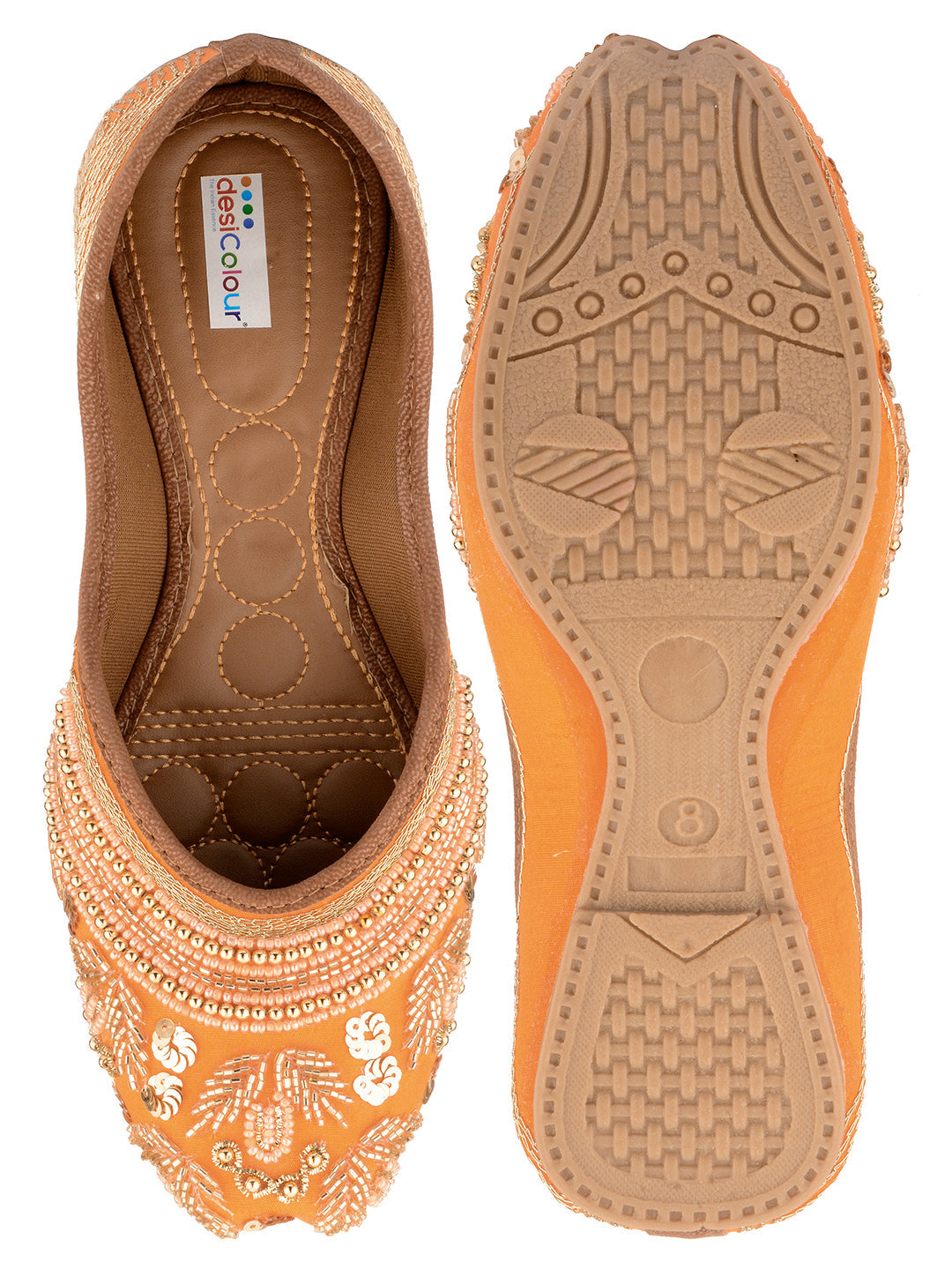Desi Colour Women Indian Ethnic Footwear-Party Wear Orange Pearl Work | Grocsy