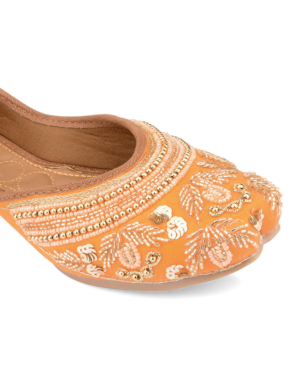 Desi Colour Women Indian Ethnic Footwear-Party Wear Orange Pearl Work | Grocsy