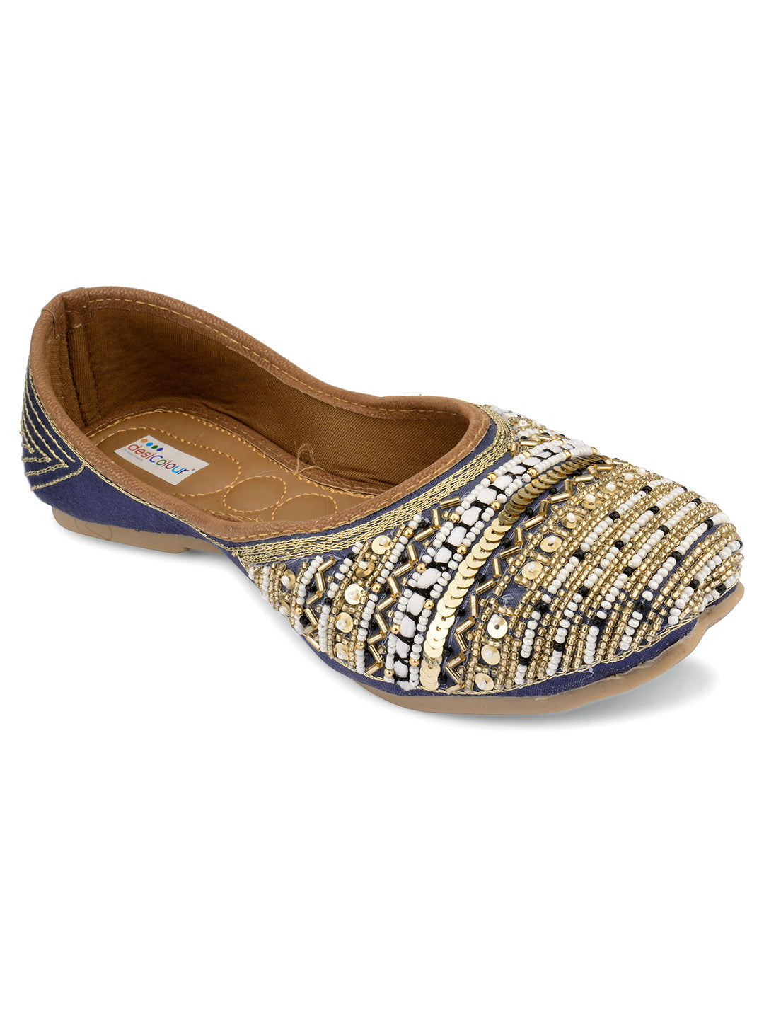 Desi Colour Women Indian Ethnic Footwear-Party Wear Navy Blue Emb | Grocsy