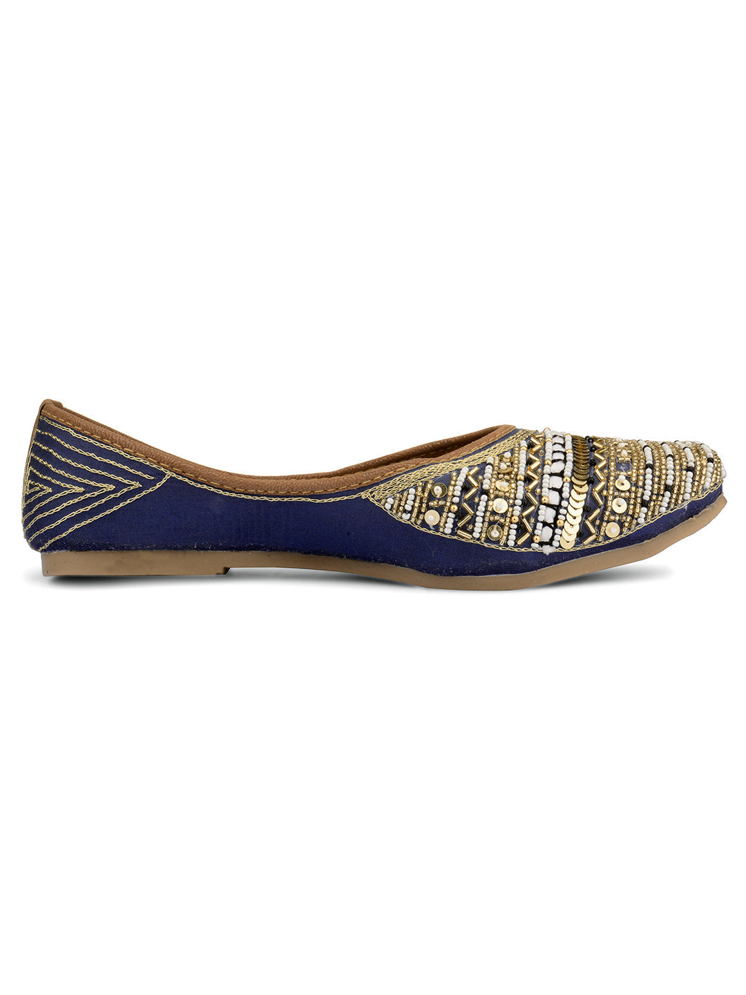 Desi Colour Women Indian Ethnic Footwear-Party Wear Navy Blue Emb | Grocsy