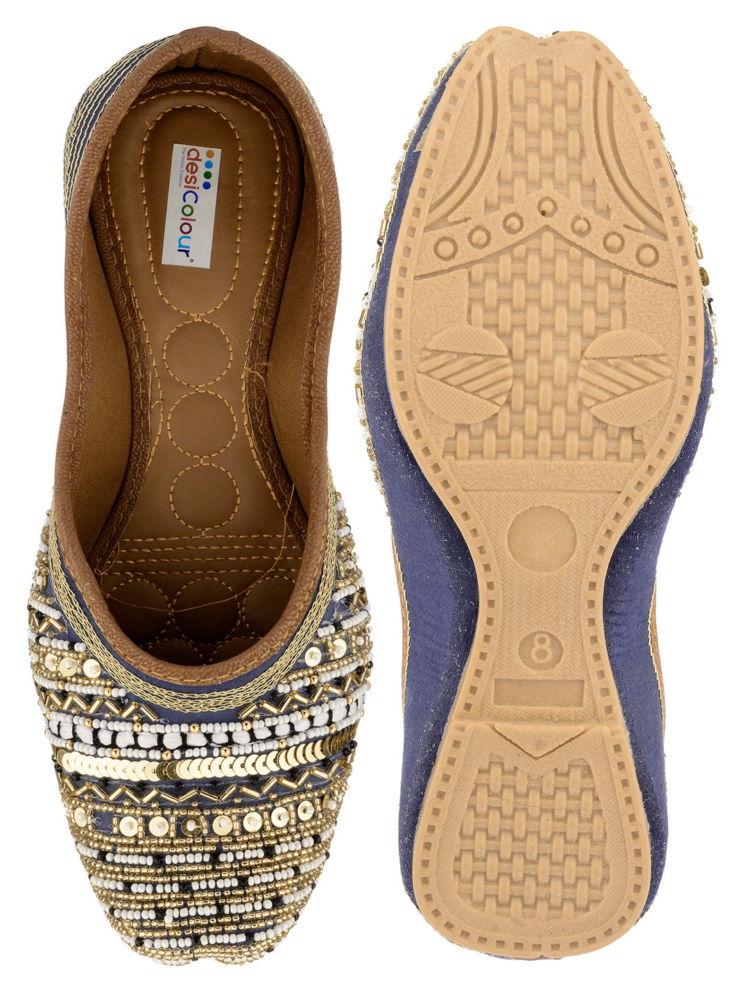 Desi Colour Women Indian Ethnic Footwear-Party Wear Navy Blue Emb | Grocsy