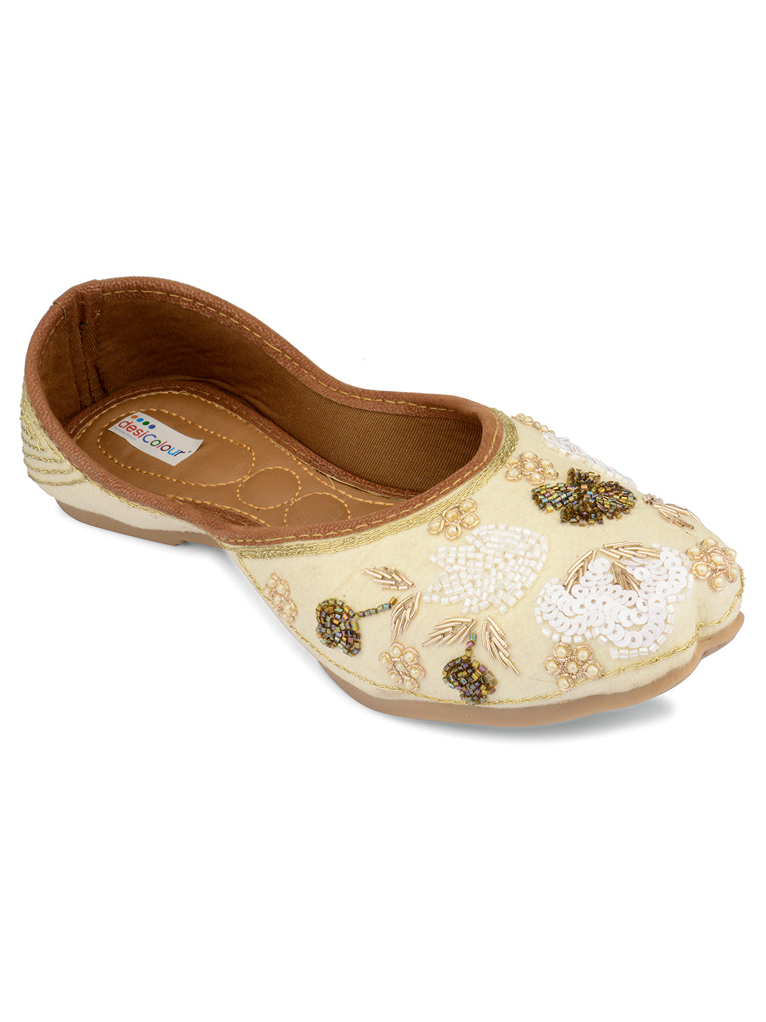 Desi Colour Women Indian Ethnic Footwear-Party Wear Off White Emb | Grocsy