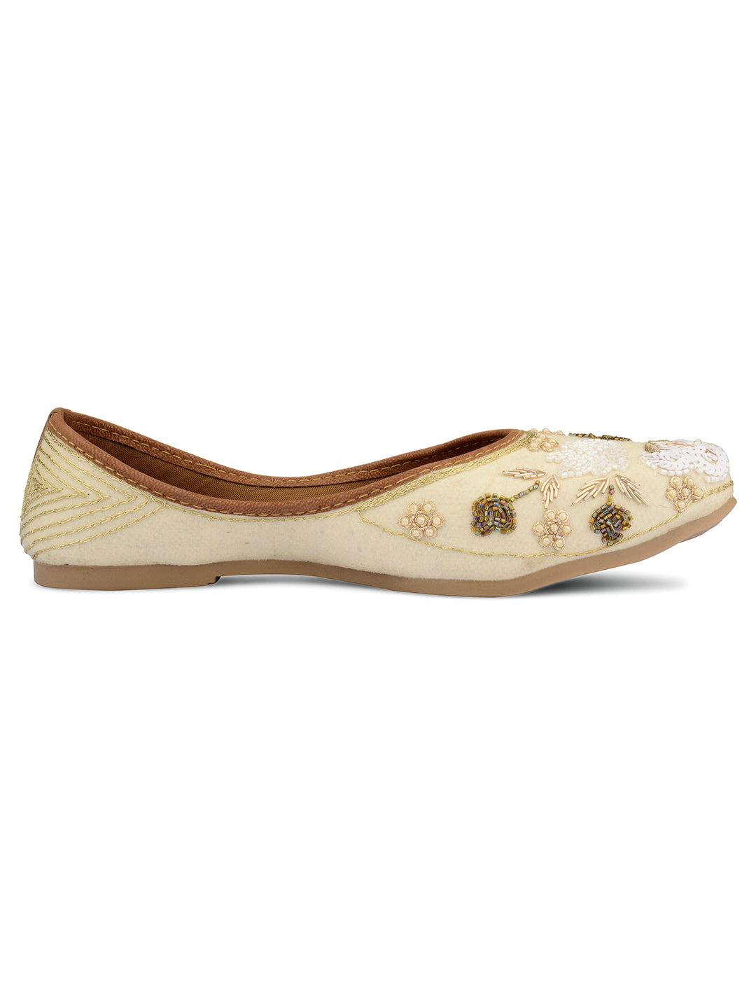 Desi Colour Women Indian Ethnic Footwear-Party Wear Off White Emb | Grocsy