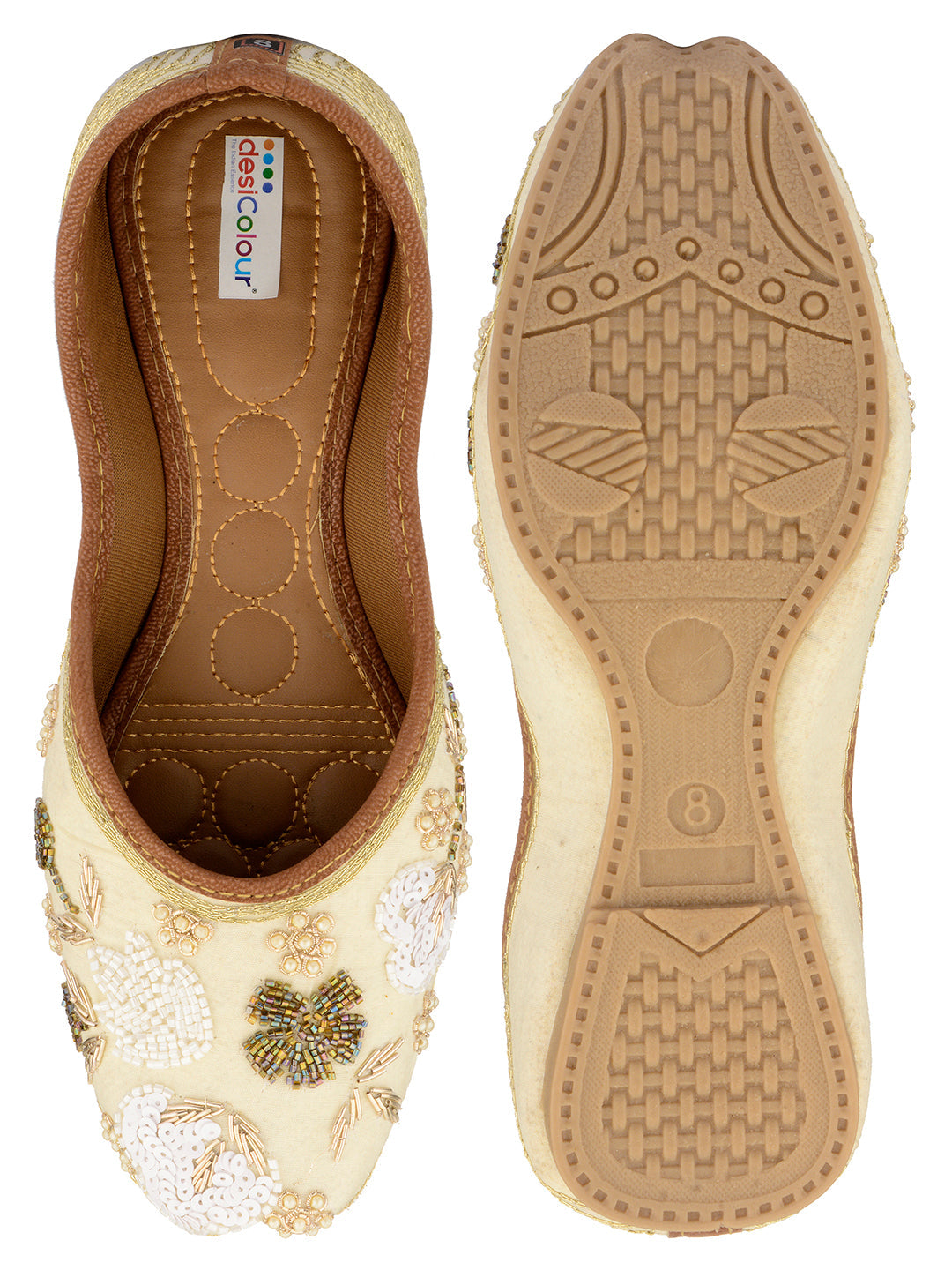 Desi Colour Women Indian Ethnic Footwear-Party Wear Off White Emb | Grocsy