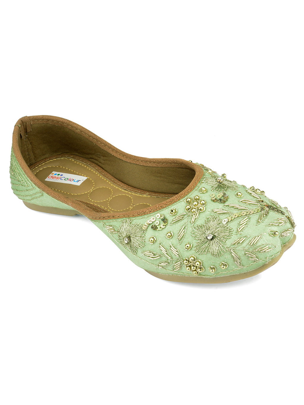 Desi Colour Women Indian Ethnic Footwear-Party Wear Sea Green Emb | Grocsy