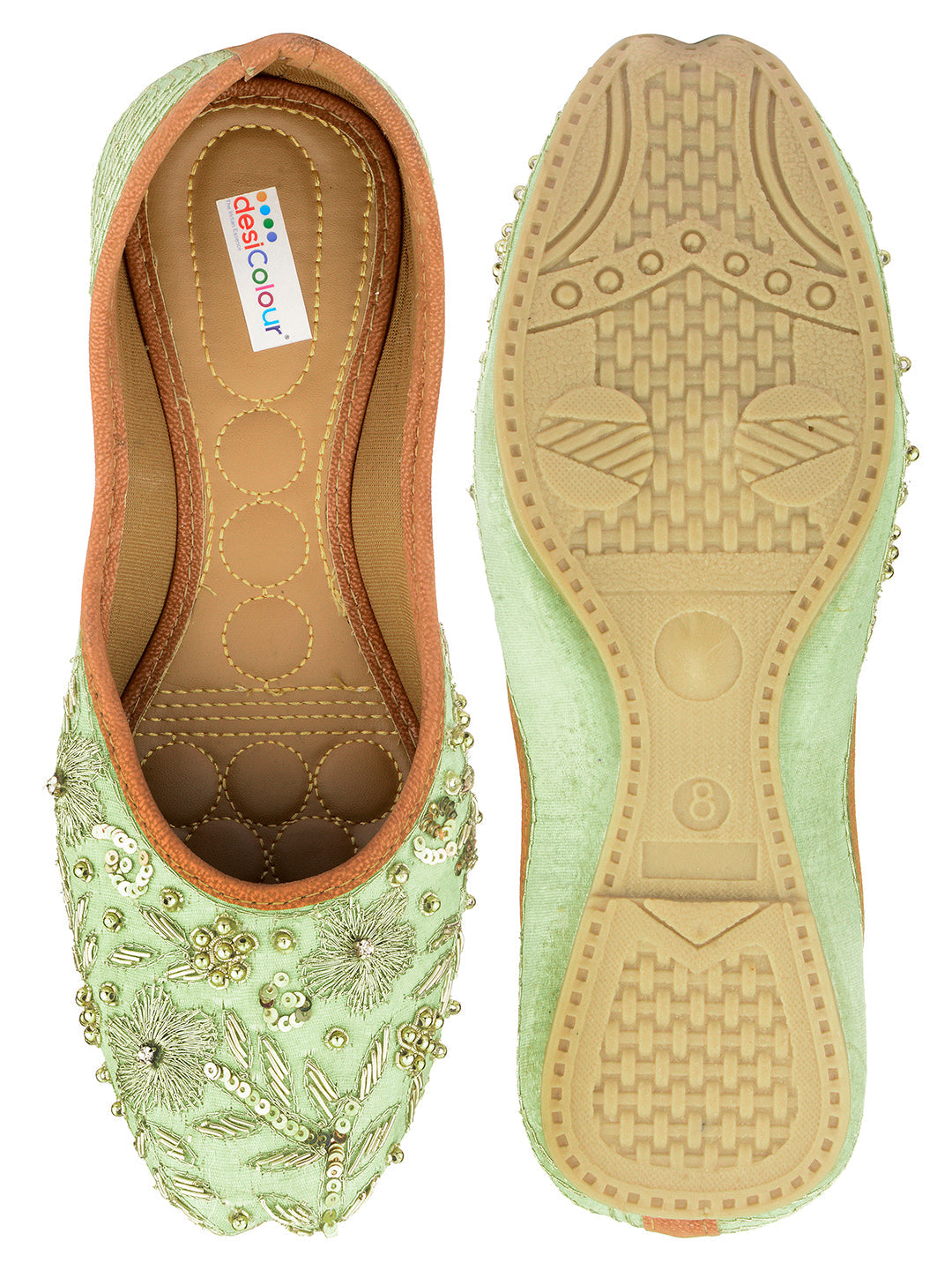 Desi Colour Women Indian Ethnic Footwear-Party Wear Sea Green Emb | Grocsy