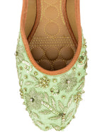 Desi Colour Women Indian Ethnic Footwear-Party Wear Sea Green Emb | Grocsy