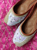 Desi Colour Women Indian Ethnic Footwear-White Pearl Shine | Grocsy