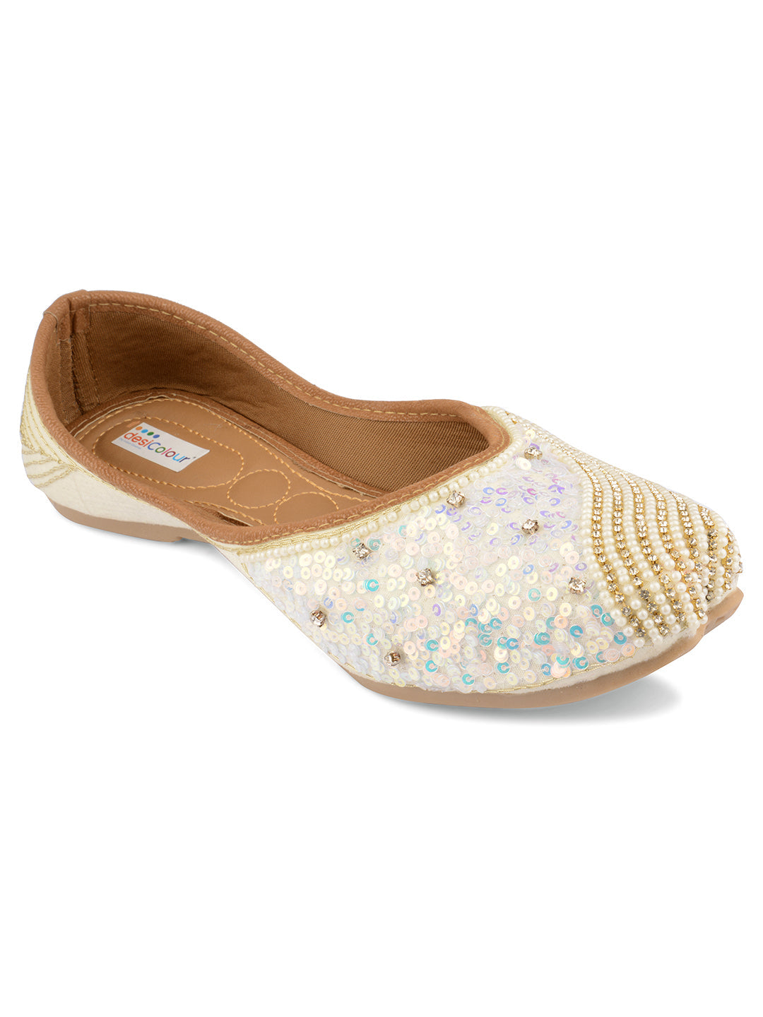Desi Colour Women Indian Ethnic Footwear-White Pearl Shine | Grocsy
