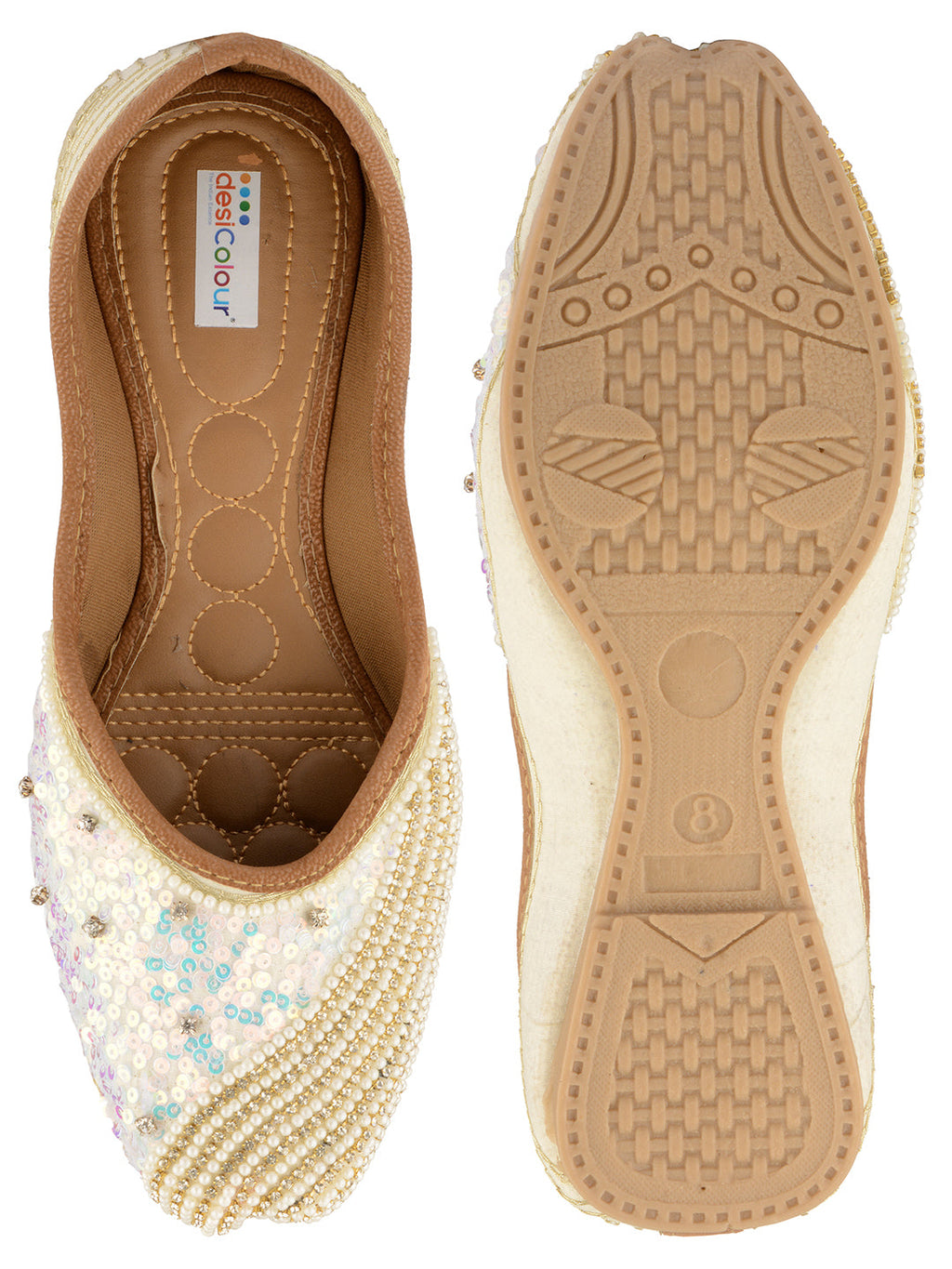 Desi Colour Women Indian Ethnic Footwear-White Pearl Shine | Grocsy